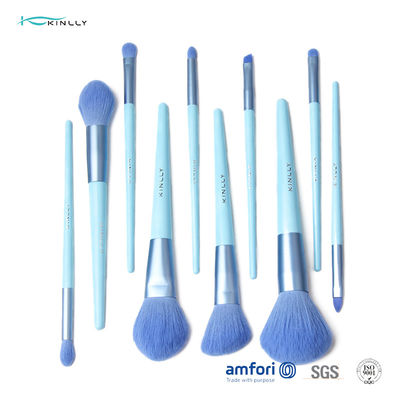 Голубой алюминиевый набор щетки макияжа перемещения Ferrule 10pcs