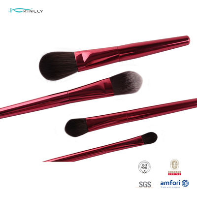 Красный деревянный набор щетки макияжа ручки 7PCS косметический с косметическим случаем