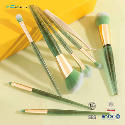 Ручка зеленого цвета набора щетки макияжа метки частного назначения 7pcs пластиковая с щипчиками красоты
