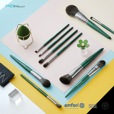 Зеленый деревянный набор щетки макияжа ручки 10piece косметический с синтетическими волосами