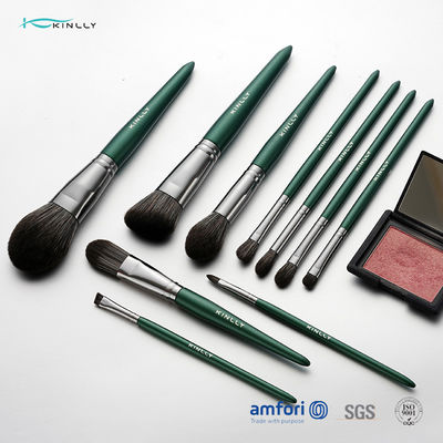Зеленый деревянный набор щетки макияжа ручки 10piece косметический с синтетическими волосами