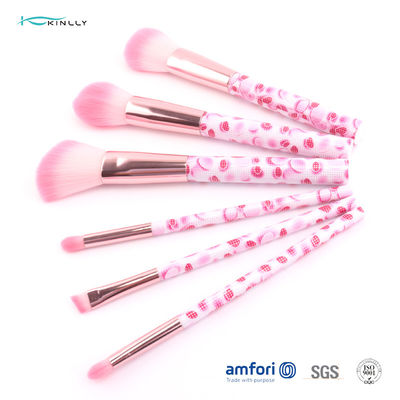 Набор щетки 6pcs розового перемещения волос нейлона пластикового косметический с алюминиевым Ferrule