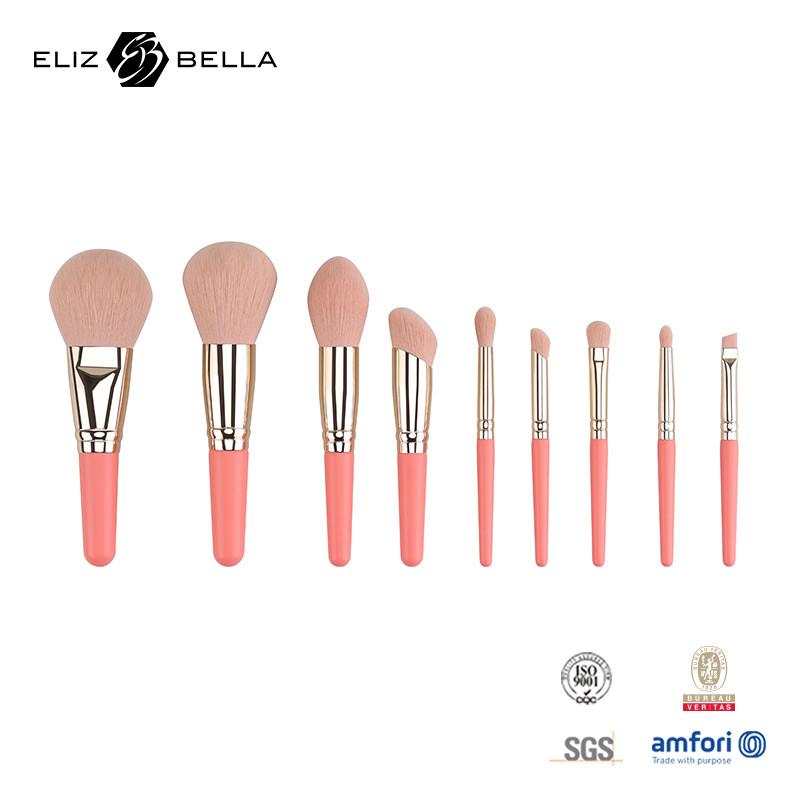 9PCS Милые макияжные кисти набор с настройкой короткой деревянной ручкой 100% синтетические волосы частный марки OEM